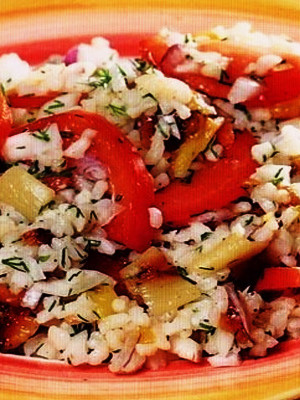 Рецепт салата с рисом, помидорами и ветчиной