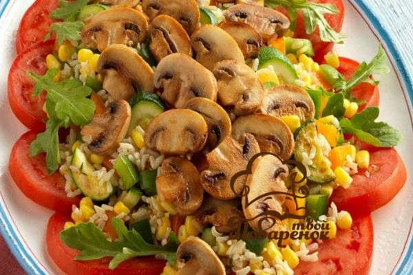 Как делать салат с грибами и кукурузой