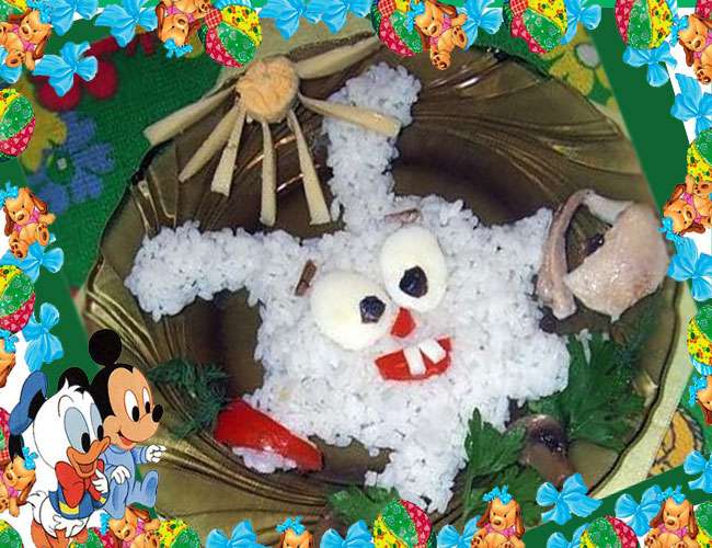 Заяц из риса - идея оформления детского блюда